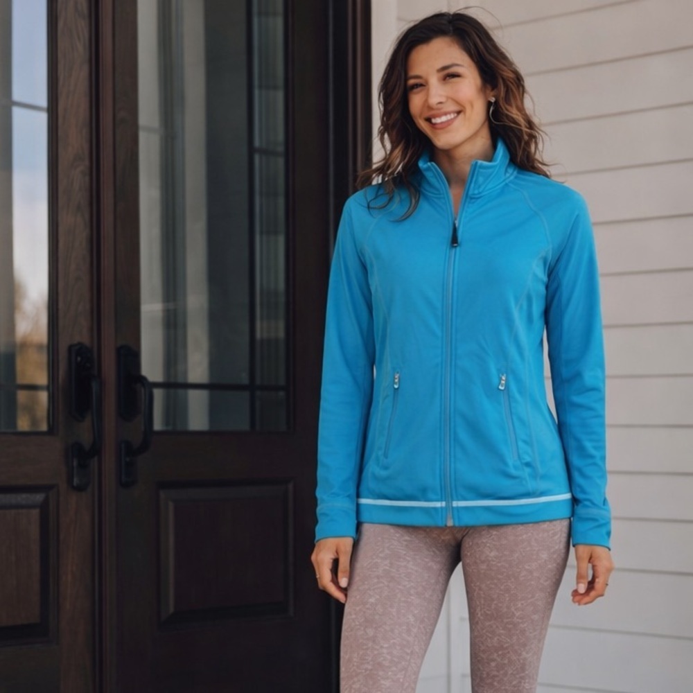 Zella Women's Turquoise Blue Fitted Jacket Athletic Sz Medium Zipper Closure